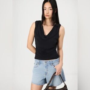 NWOT Abercrombie & Fitch Black Cowl Neck Fitted Tank Top Sz Large